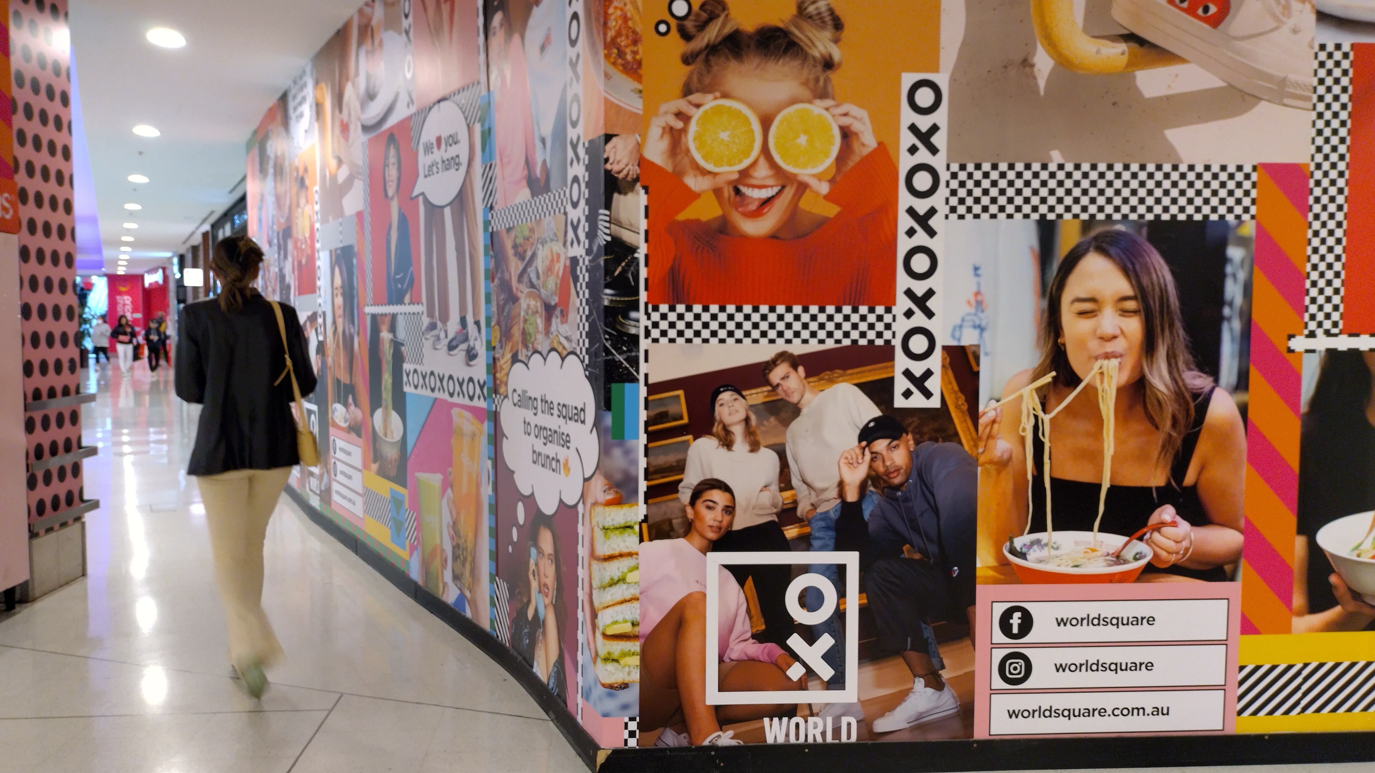 A temporary wall as advertisement in World Square, downtown Sydney