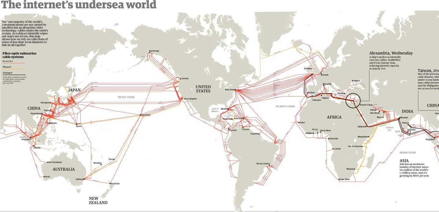 A map of undersea communications cables