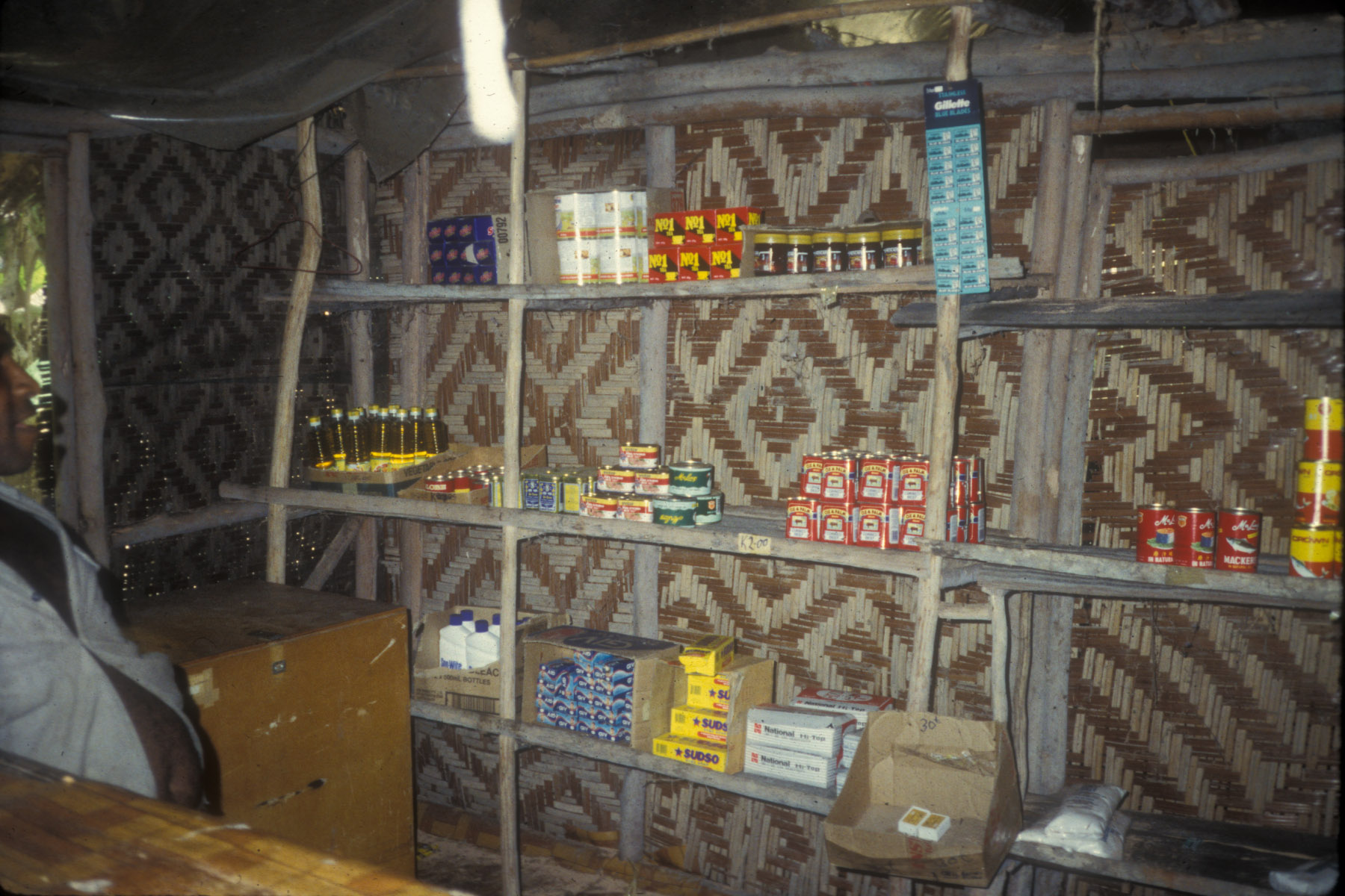 Goods on sale in a trade store in Tambunum village, East Sepik Province, PNG, 1988
